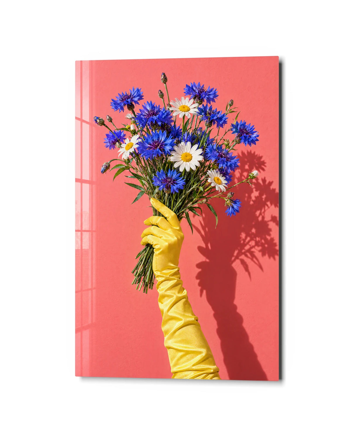 Yellow Glove Bouquet — studio view of glass wall art
