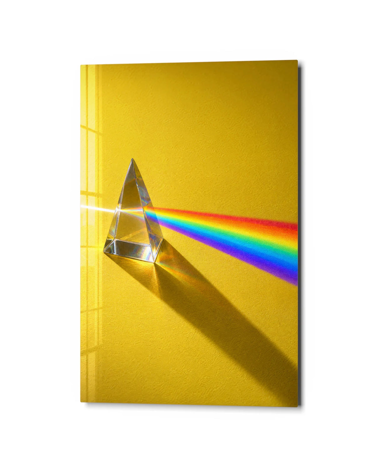 Spectrum on Yellow — studio view of glass wall art