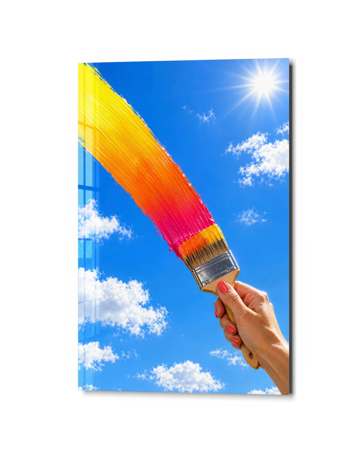Painting the Sky — studio view of glass wall art