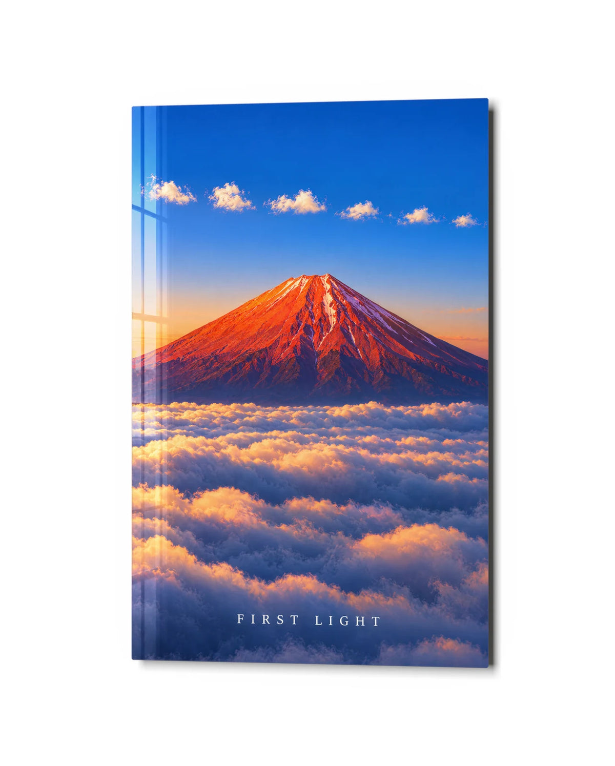 First Light Over Fuji — studio view of glass wall art