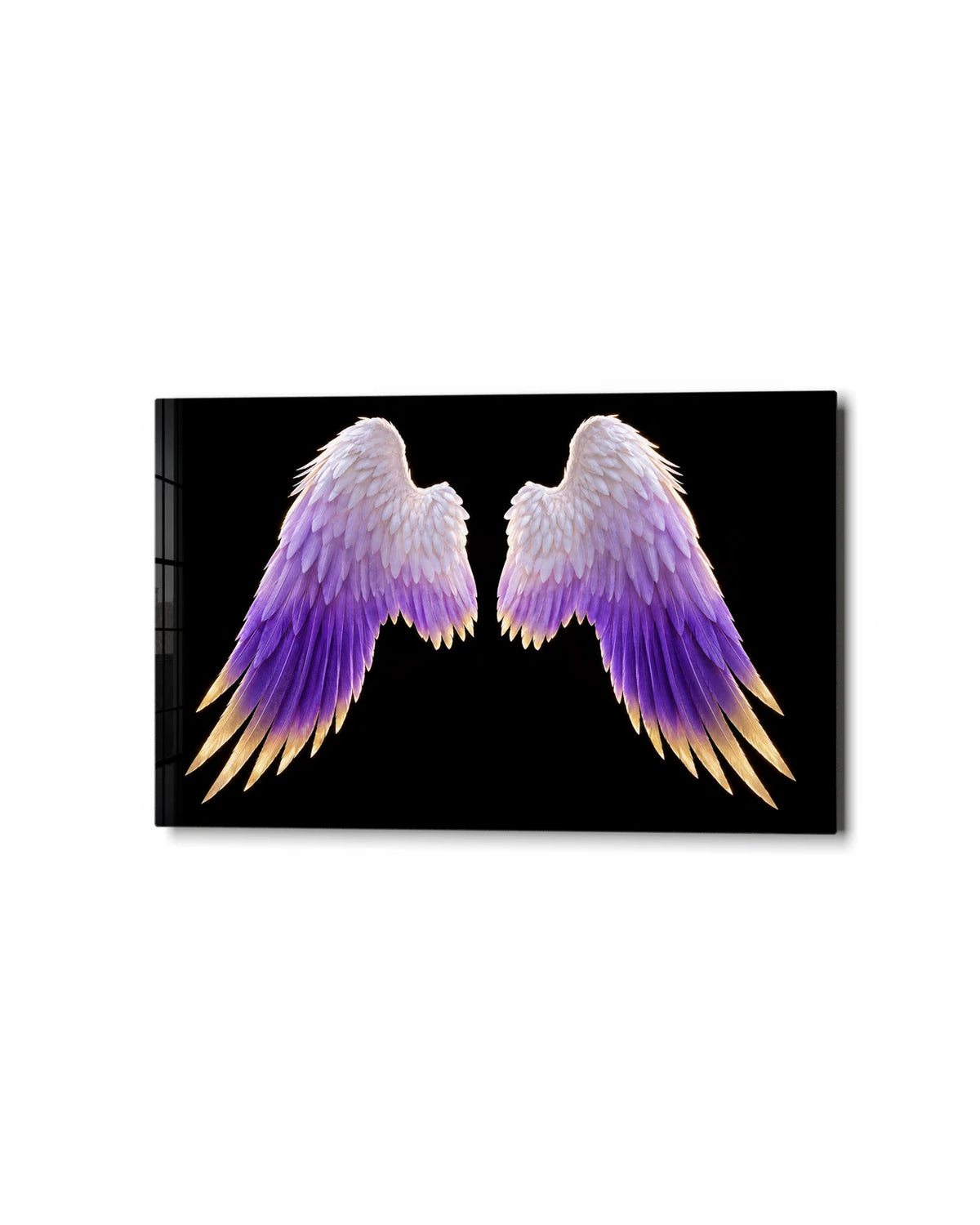 Violet Angel Wings — studio view of glass wall art