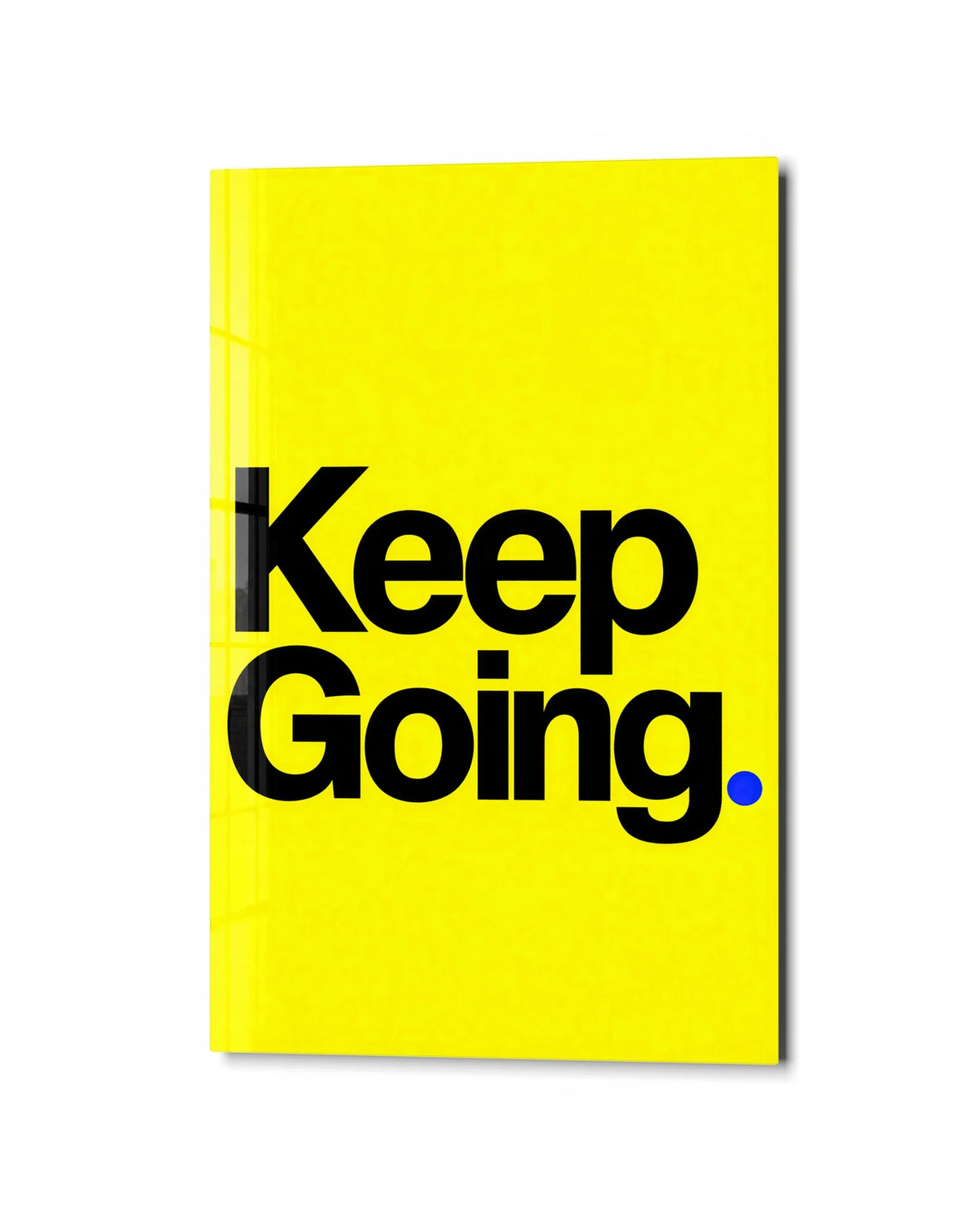 Keep Going in Yellow — studio view of glass wall art