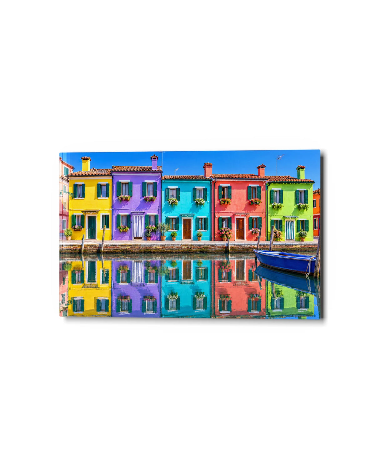 Burano Reflections — studio view of glass wall art