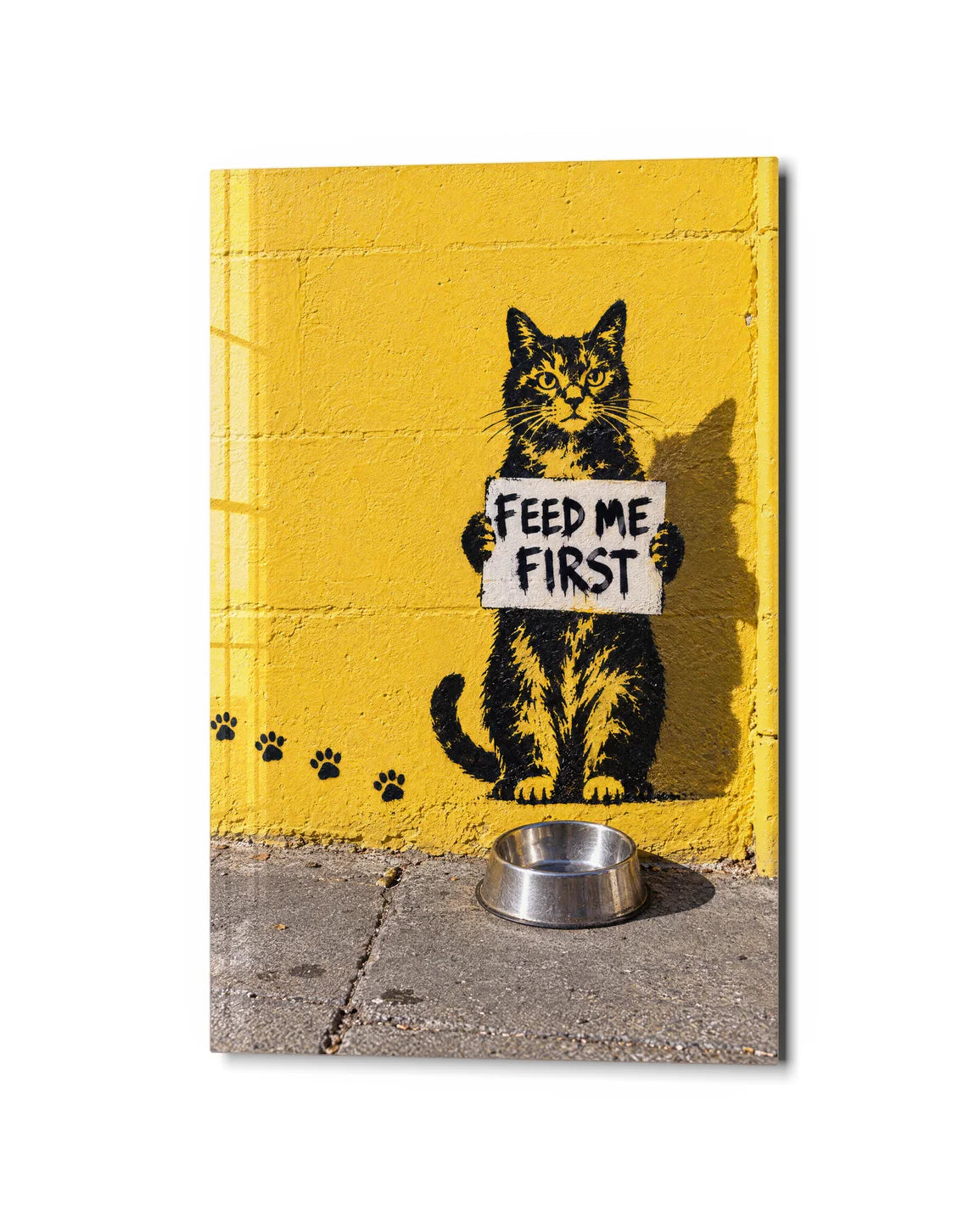 Feed Me First — studio view of glass wall art