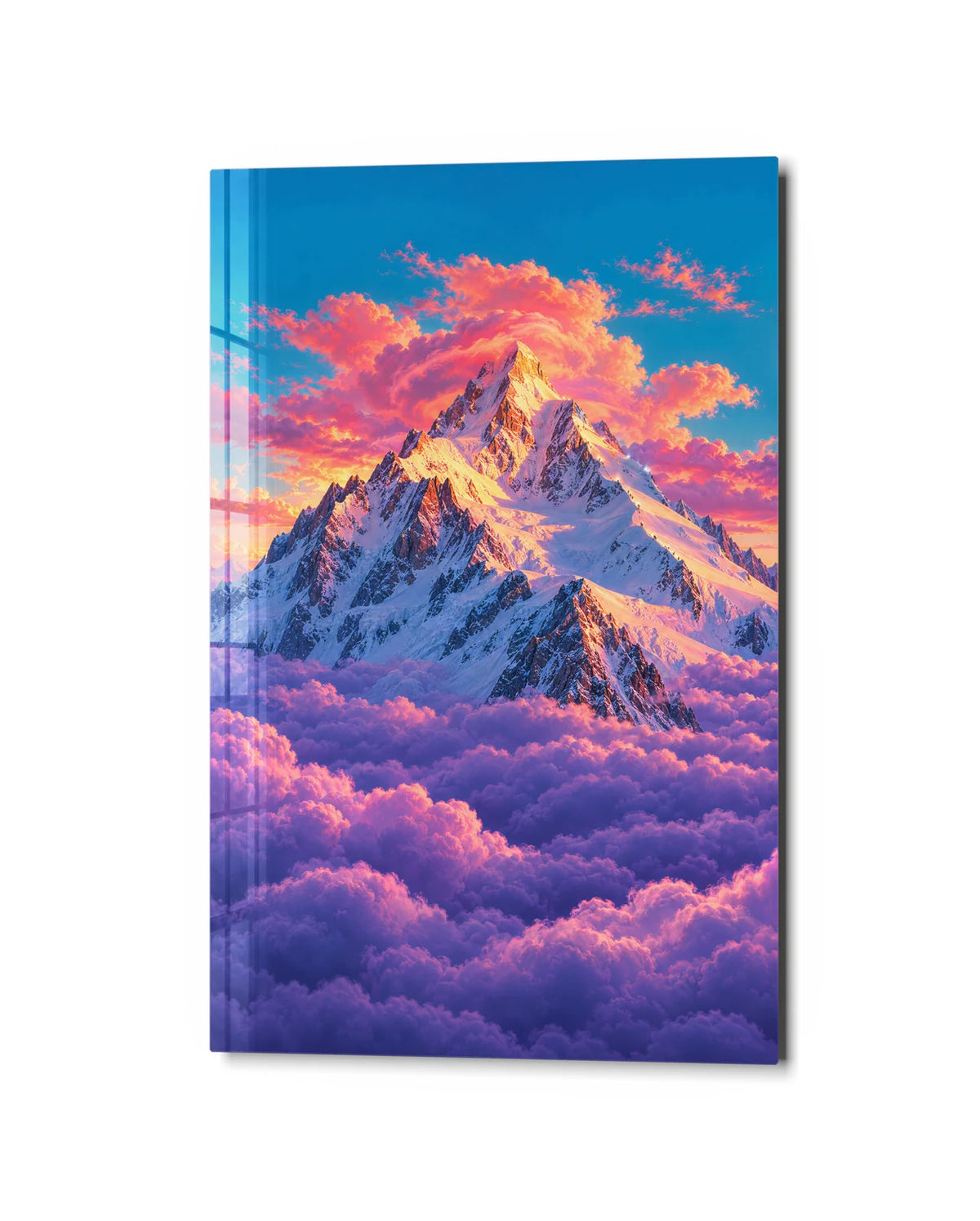 Peak Above the Clouds — studio view of glass wall art
