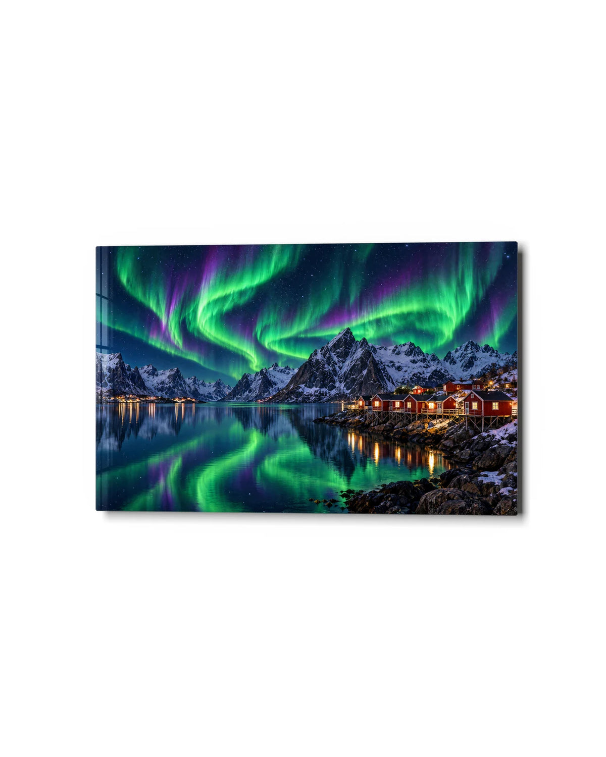 Aurora Over Reine — studio view of glass wall art