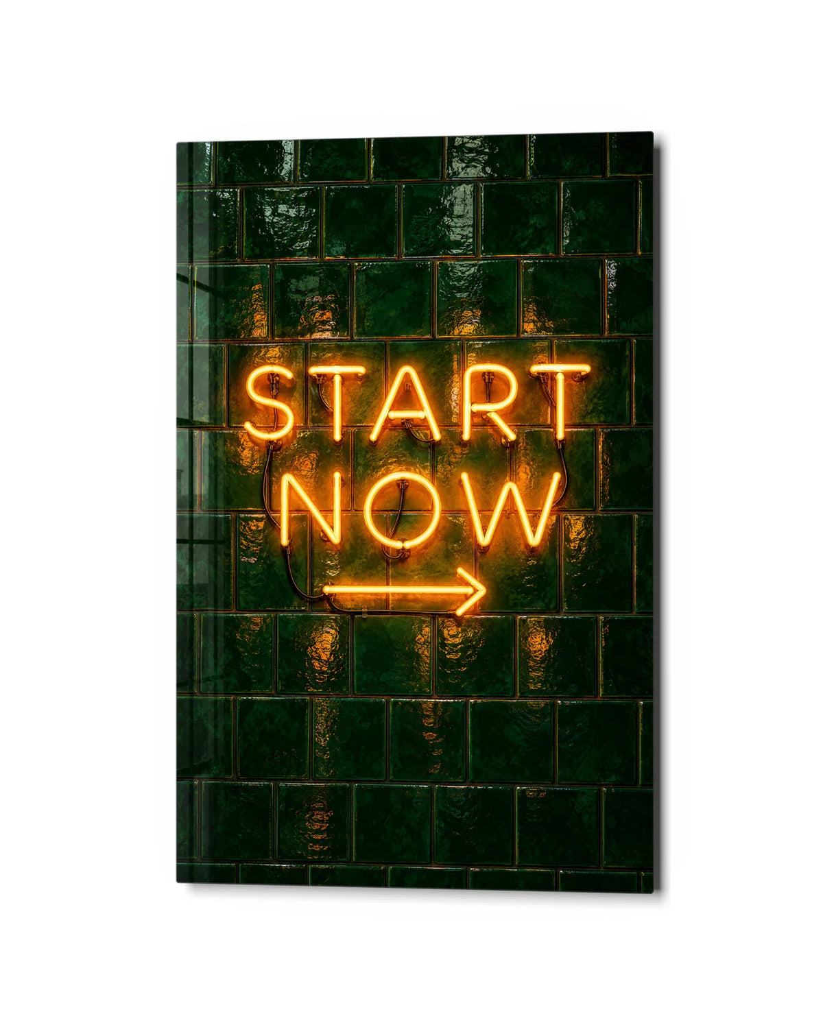 Start Now — studio view of glass wall art