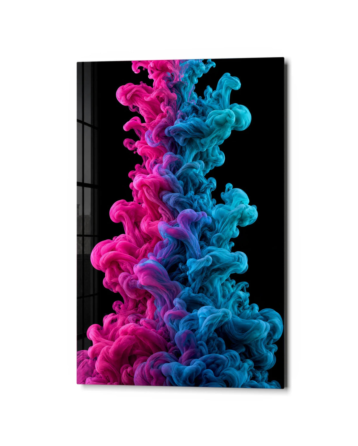 Ink Rising — studio view of glass wall art